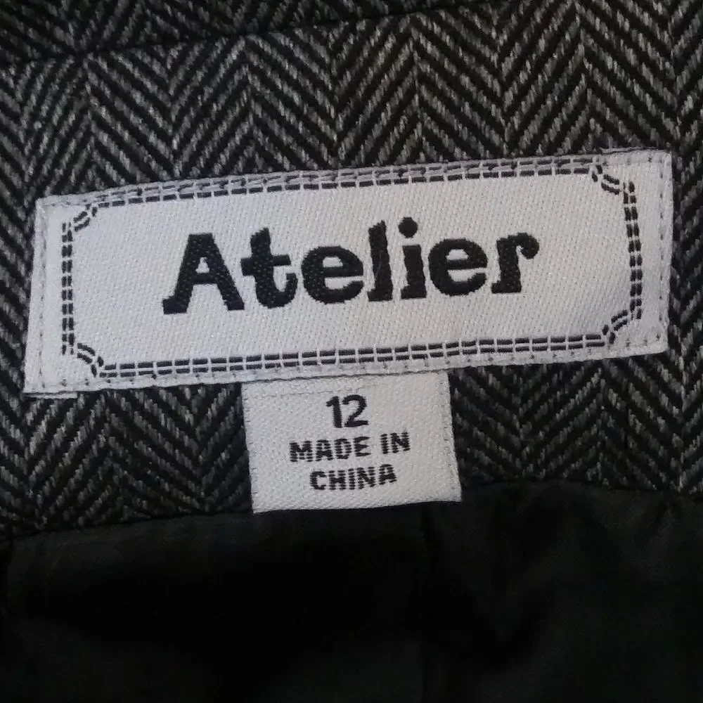 ATELIER‎ Gray 2 Button Tweed Jacket Sz 12 workwear career office